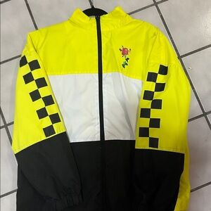 Yellow, White & Black Men’s Windbreaker Jacket with Checker Detail